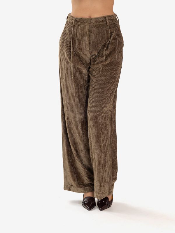 MOMONI' Pantalone palazzo velluto a coste Verde