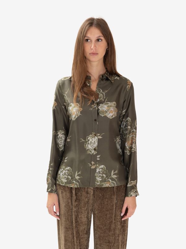 MOMONI' Camicia m/l con fiori Verde militare