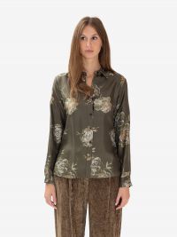 MOMONI' Camicia m/l con fiori Verde militare