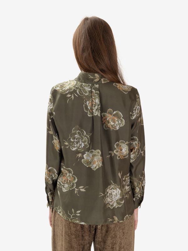 MOMONI' Camicia m/l con fiori Verde militare