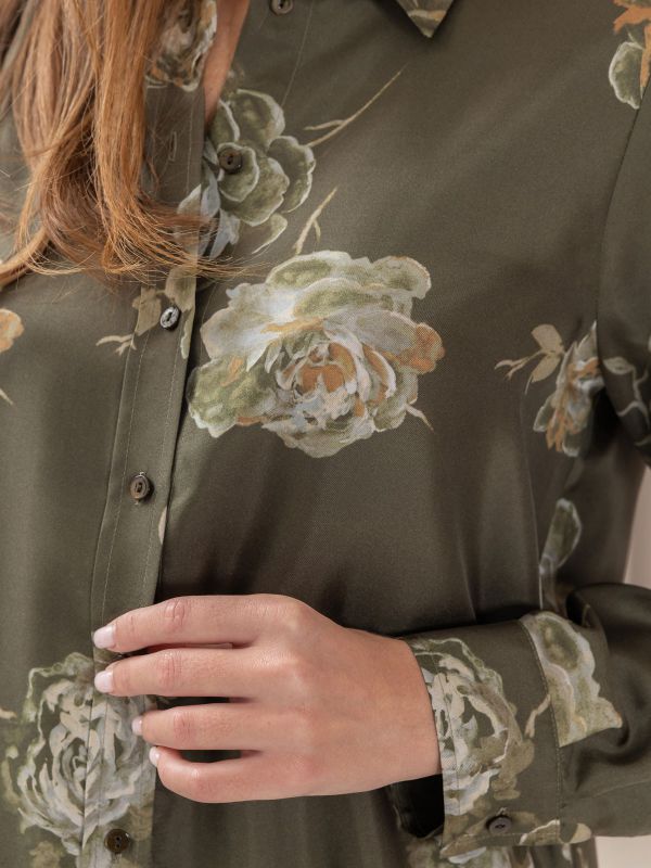 MOMONI' Camicia m/l con fiori Verde militare