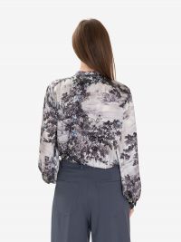 MOMONI' Camicia seta collo coreana fantasia fiori fondo grigio 