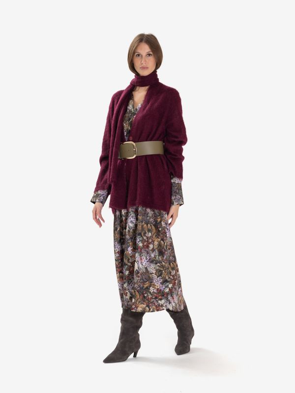 FORTE FORTE Cardigan over con sciarpetta Bordeaux