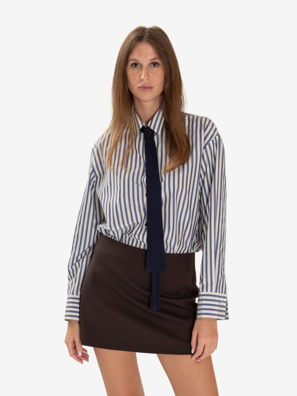 FORTE FORTE Camicia taffetà righe blu/bianca 