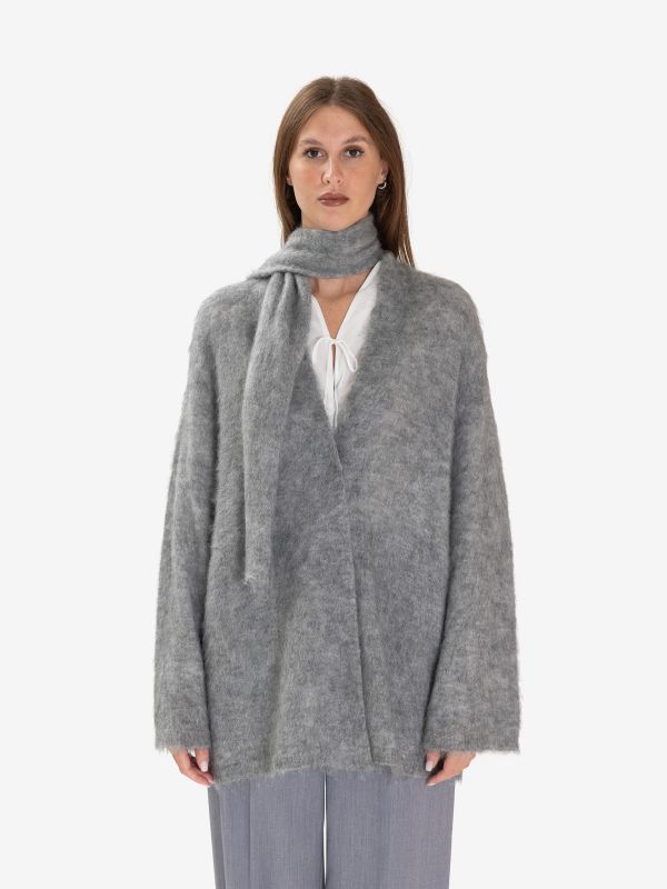 FORTE FORTE Cardigan over con sciarpetta Grigio