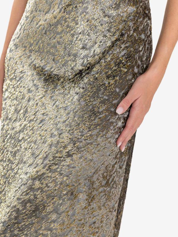 FORTE FORTE Abito sottoveste lurex velluto verde/oro 