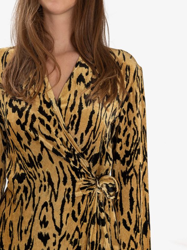 FORTE FORTE Abito incrociato velluto stampa animalier Miele