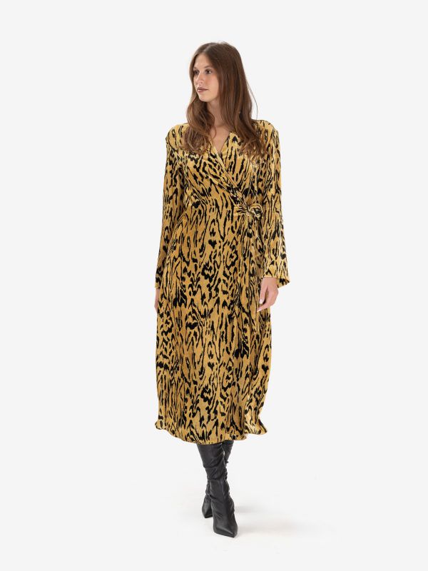 FORTE FORTE Abito incrociato velluto stampa animalier Miele