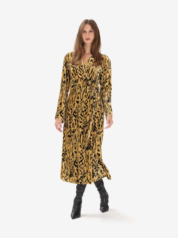 FORTE FORTE Abito incrociato velluto stampa animalier Miele