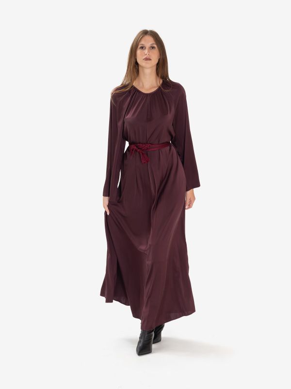 FORTE FORTE Abito lungo m/l seta con cintura intrecciata Bordeaux