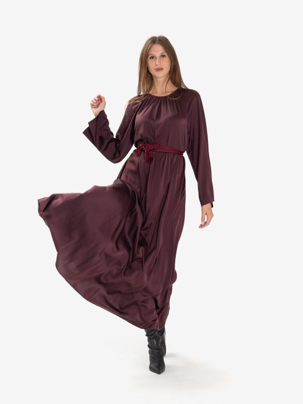 FORTE FORTE Abito lungo m/l seta con cintura intrecciata Bordeaux