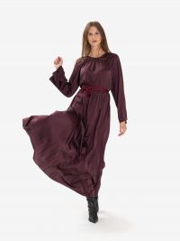 FORTE FORTE Abito lungo m/l seta con cintura intrecciata Bordeaux