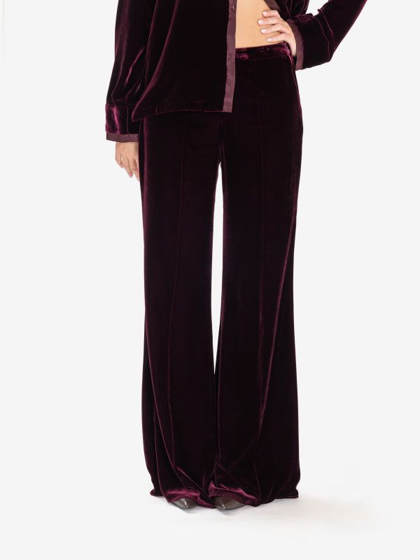 FORTE FORTE Pantalone flared velluto liscio Bordeaux