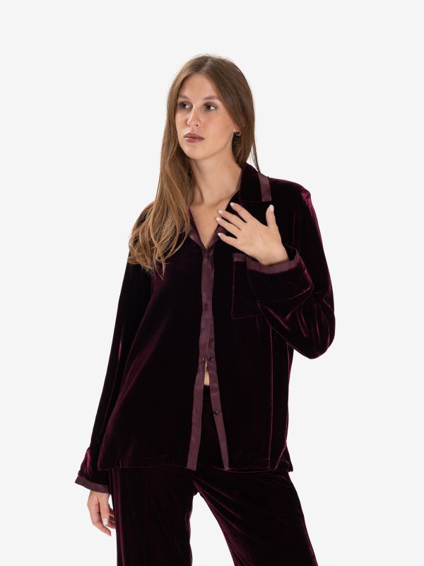 FORTE FORTE Camicia velluto profili raso Bordeaux