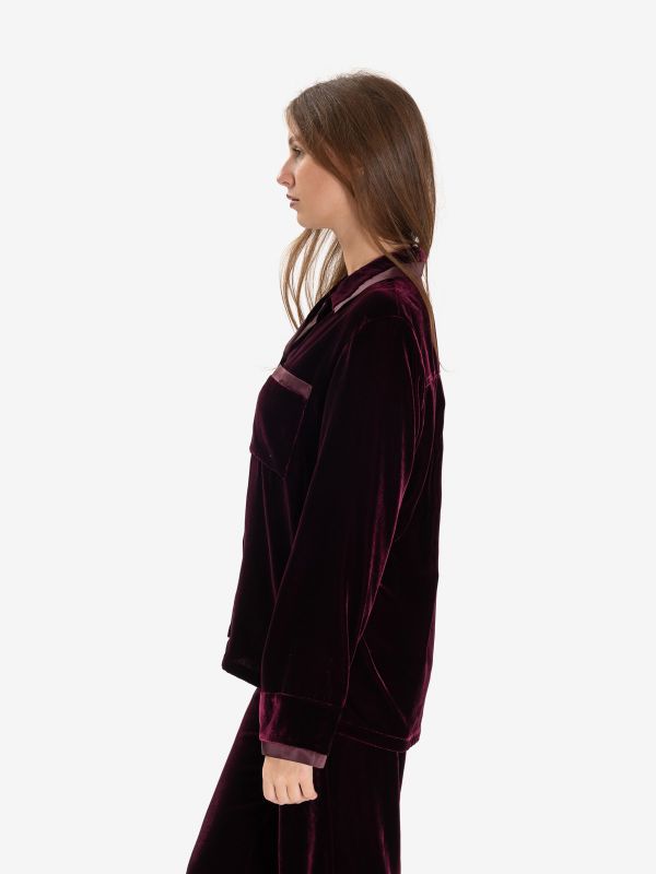 FORTE FORTE Camicia velluto profili raso Bordeaux