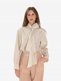FORTE FORTE Camicia con fiocco taffetà righe verdi/panna 