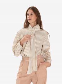 FORTE FORTE Camicia con fiocco taffetà righe verdi/panna 