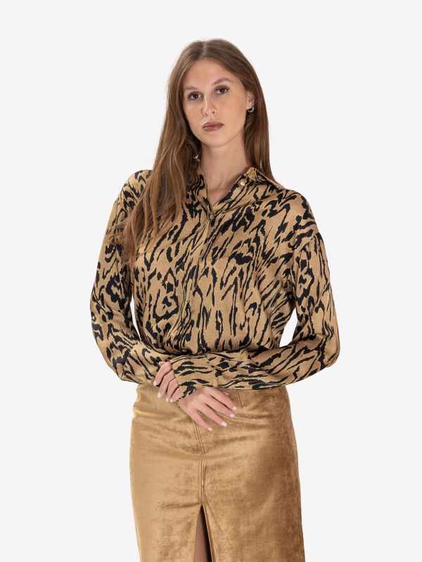 FORTE FORTE Camicia raso stampa maculata Miele