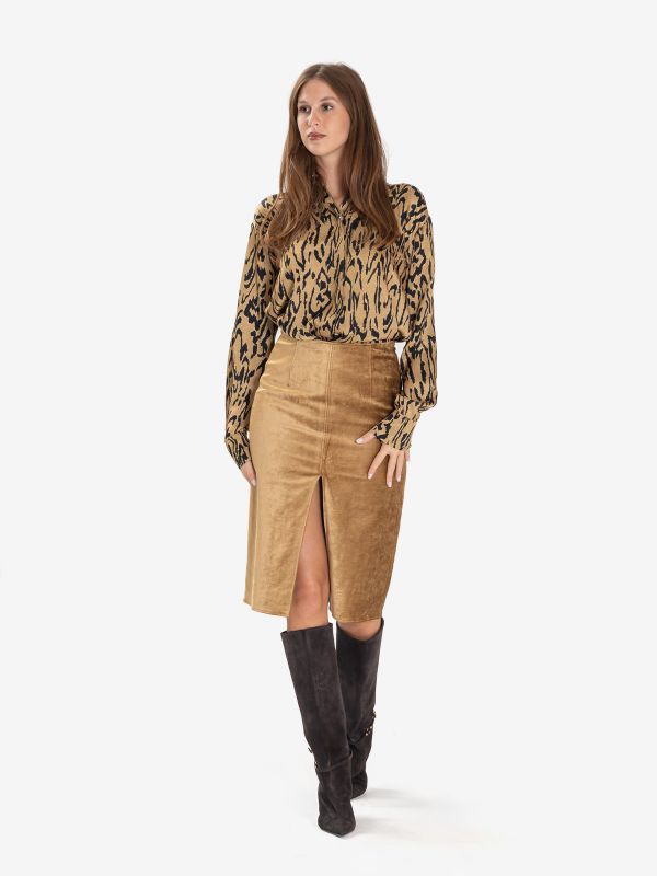 FORTE FORTE Camicia raso stampa maculata Miele