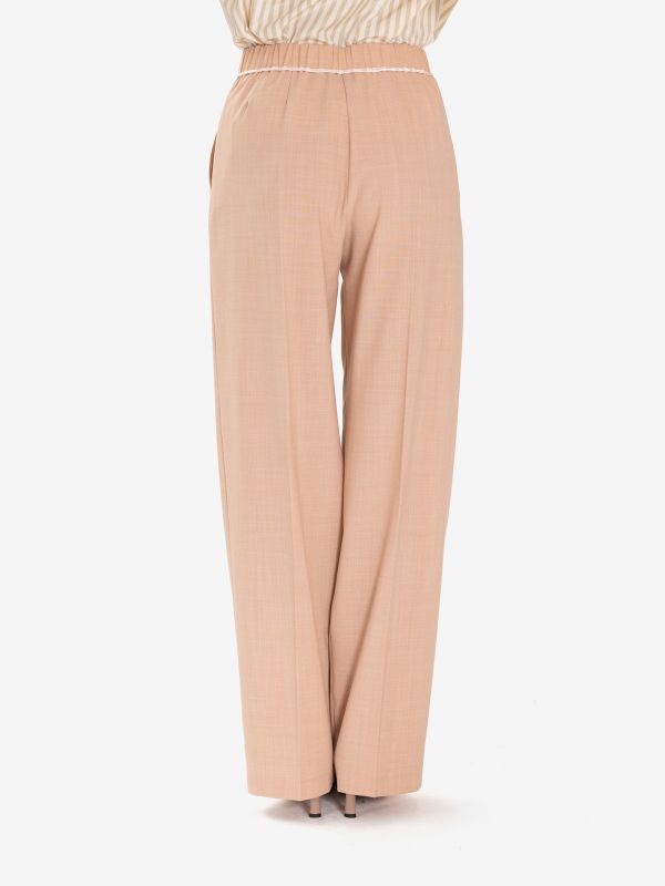 FORTE FORTE Pantalone palazzo misto lana con profilo raso Rosa