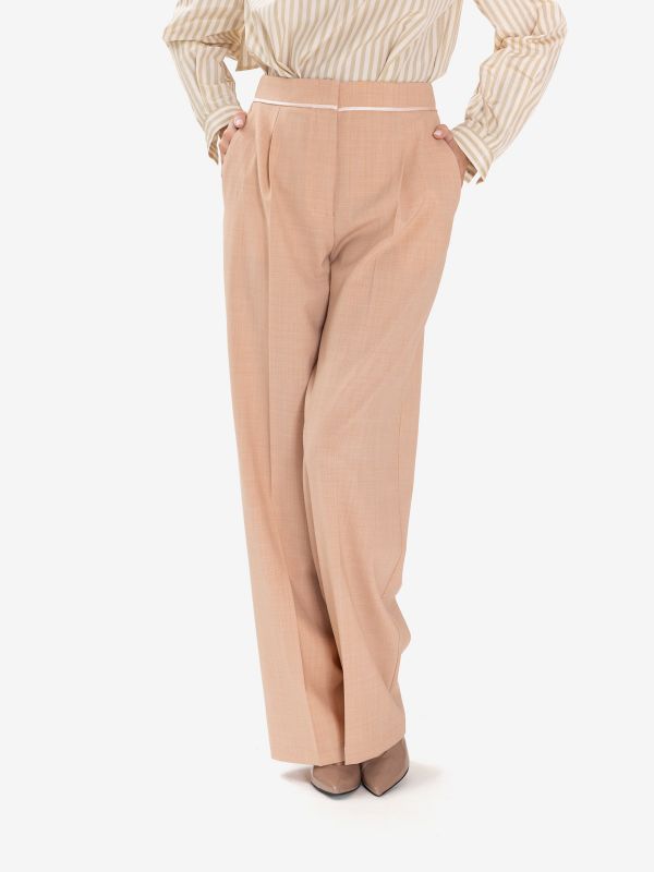 FORTE FORTE Pantalone palazzo misto lana con profilo raso Rosa