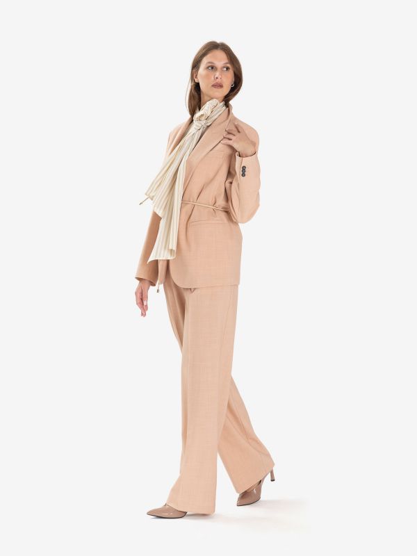 FORTE FORTE Pantalone palazzo misto lana con profilo raso Rosa