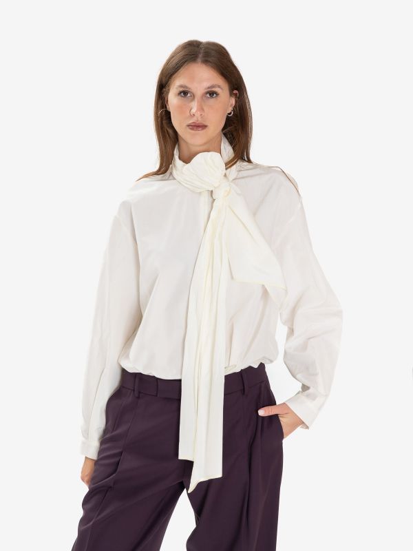 FORTE FORTE Camicia con fiocco taffetà Panna