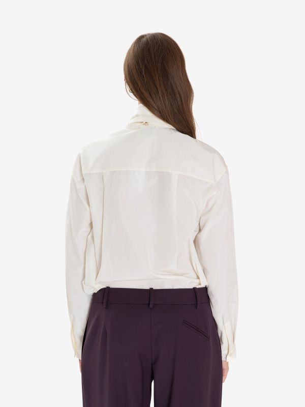 FORTE FORTE Camicia con fiocco taffetà Panna