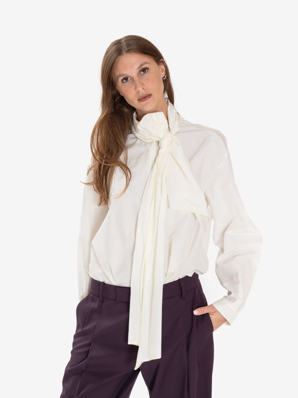 FORTE FORTE Camicia con fiocco taffetà Panna