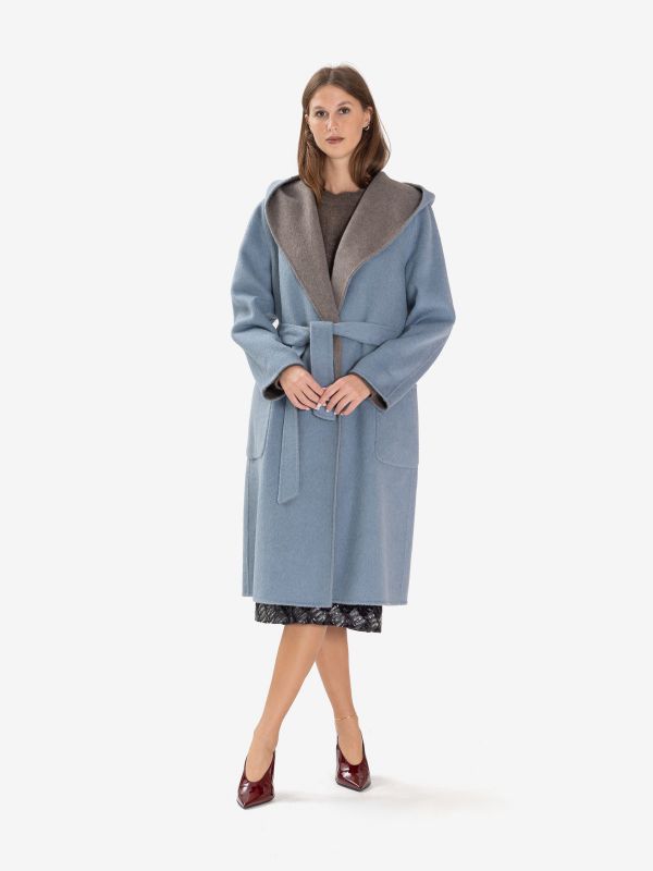 P.A.R.O.S.H. Cappotto vestaglia bicolore azzurro polvere/grigio 
