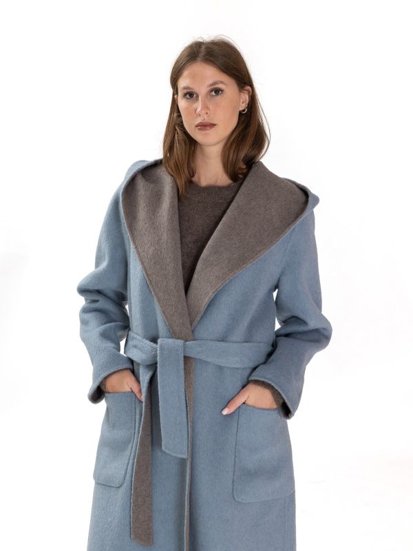 P.A.R.O.S.H. Cappotto vestaglia bicolore azzurro polvere/grigio 