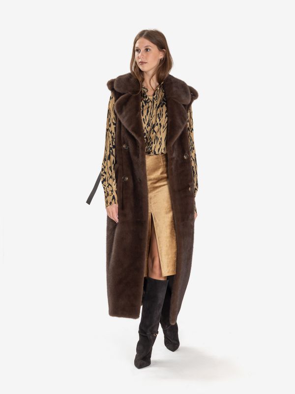 P.A.R.O.S.H. Gilet ecopelliccia lungo con cinta Marrone