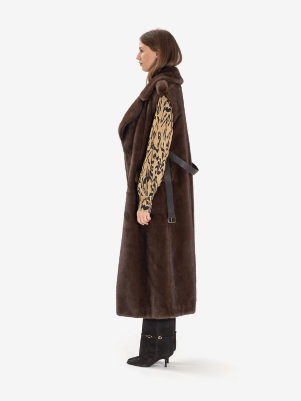 P.A.R.O.S.H. Gilet ecopelliccia lungo con cinta Marrone