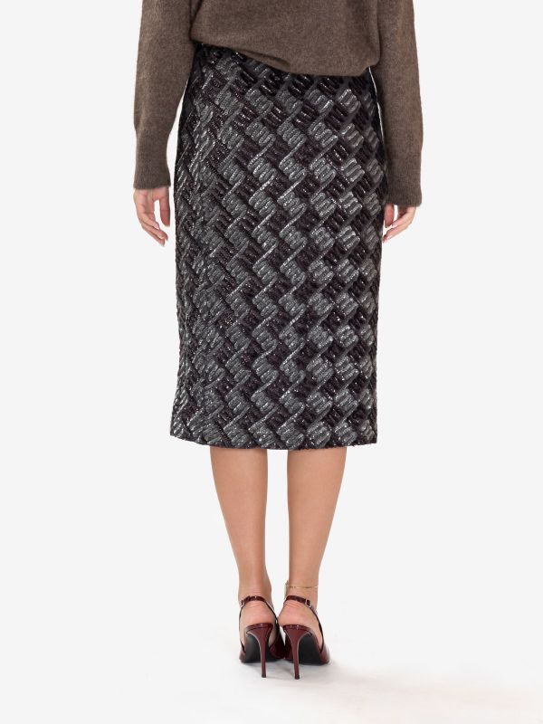 P.A.R.O.S.H. Gonna midi paillettes grigia/marrone 