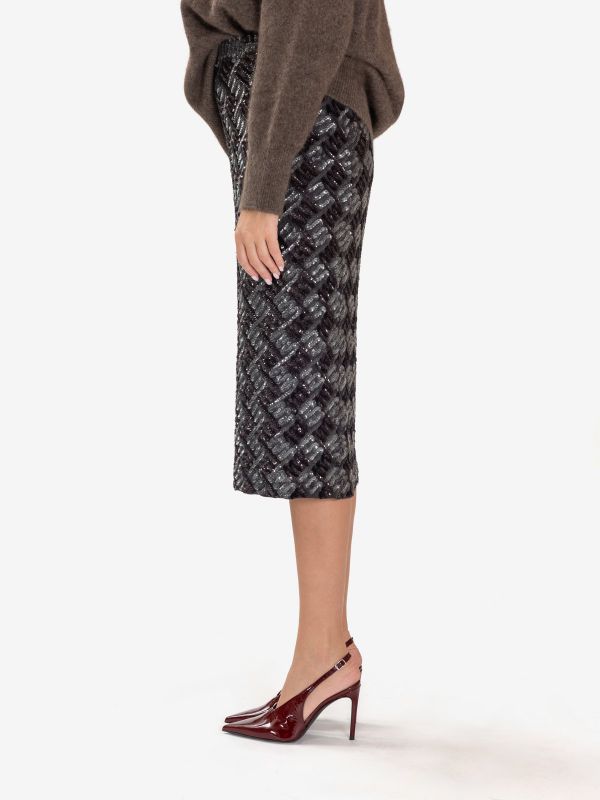 P.A.R.O.S.H. Gonna midi paillettes grigia/marrone 