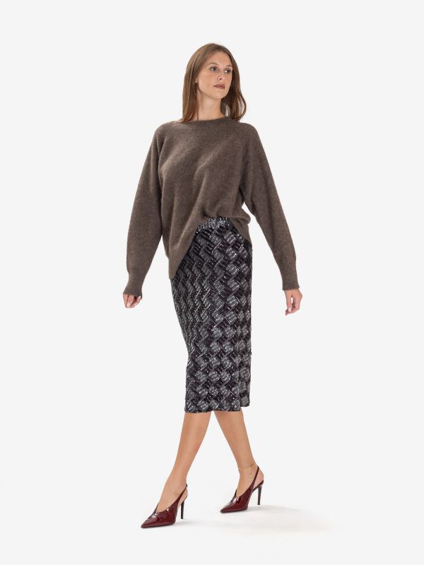 P.A.R.O.S.H. Gonna midi paillettes grigia/marrone 