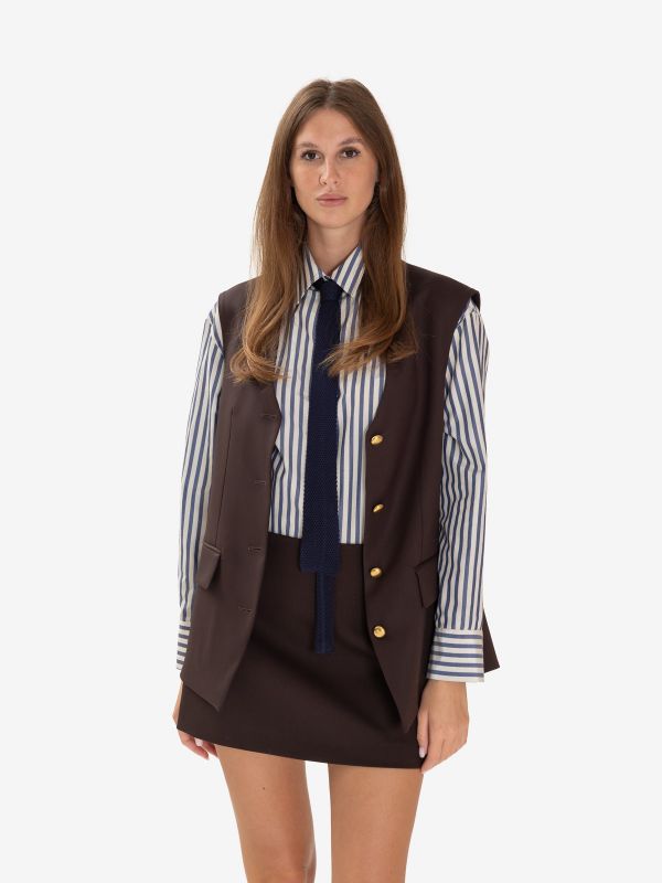 P.A.R.O.S.H. Gilet oversize frescolana bottoni oro Testa di moro