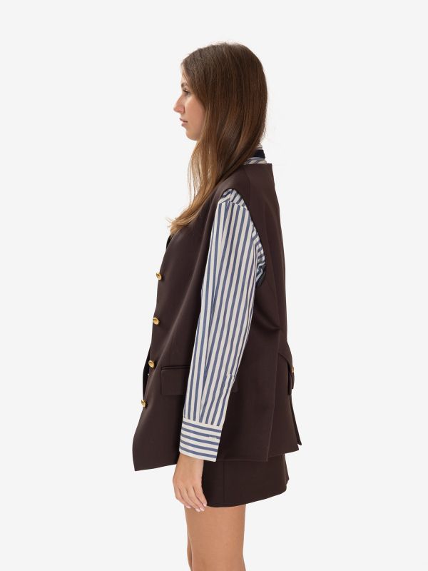 P.A.R.O.S.H. Gilet oversize frescolana bottoni oro Testa di moro