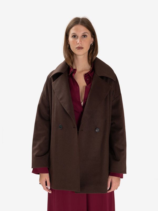 MOUCHE Cappottino corto lana doppiopetto Marrone