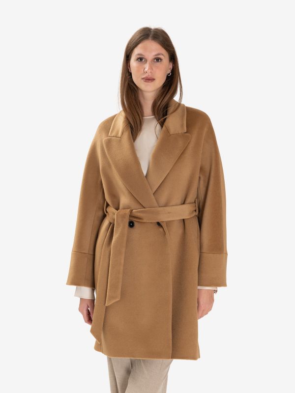 MOUCHE Cappotto doppiopetto con cintura Cammello