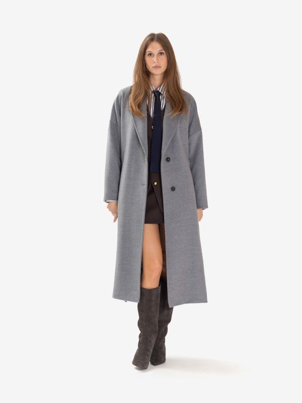 MOUCHE Cappotto lungo lana con cintura Grigio