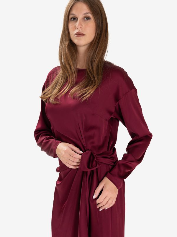 MOMONI' Abito midi m/l viscosa con fusciacca Prugna