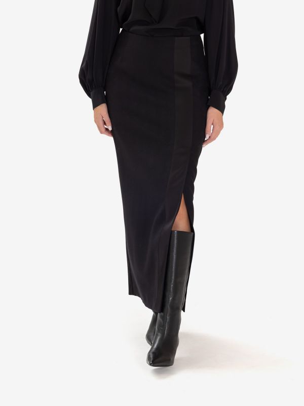 MOMONI' Gonna tubino frescolana lunga con spacco Nero