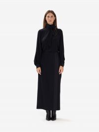 MOMONI' Gonna tubino frescolana lunga con spacco Nero