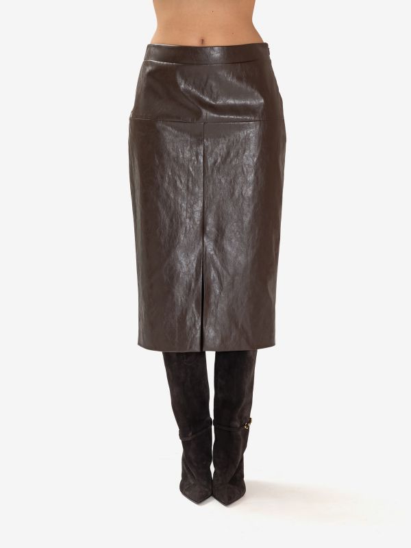 FEDERICA TOSI Gonna longuette ecopelle Marrone