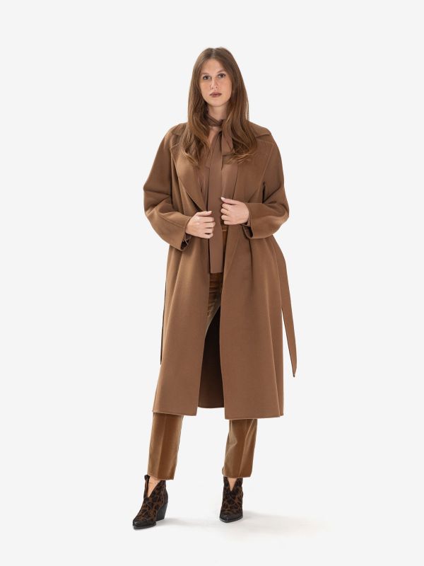 MAX MARA STUDIO Cappotto lana con cintura Marrone