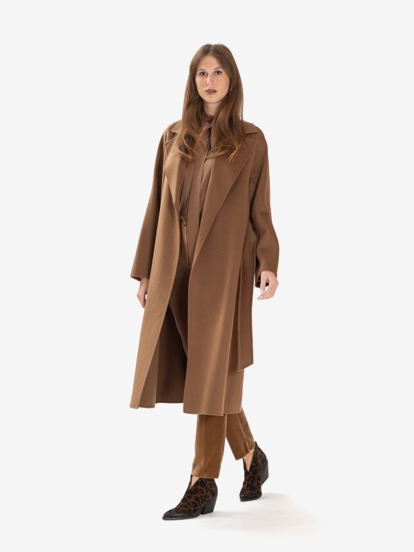 MAX MARA STUDIO Cappotto lana con cintura Marrone