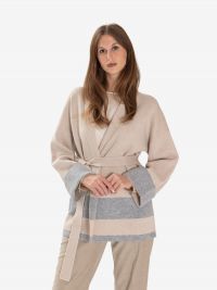 MAX MARA STUDIO Cardigan lungo con cintura beige/grigio 