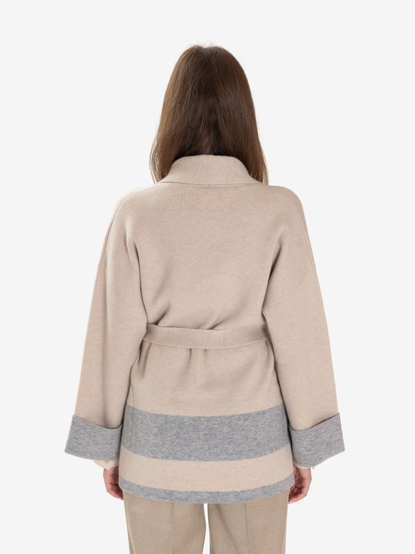 MAX MARA STUDIO Cardigan lungo con cintura beige/grigio 
