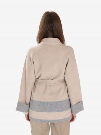 MAX MARA STUDIO Cardigan lungo con cintura beige/grigio 